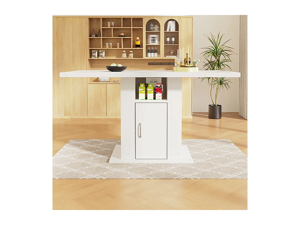 Table à manger compacte à 3 niveaux avec espace de rangement plateau en marbre blanc pour cuisine ou salle à manger