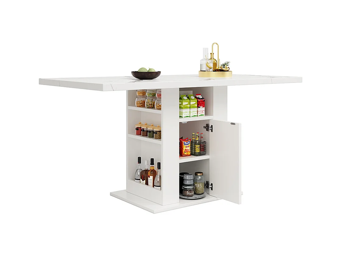 Table à manger compacte à 3 niveaux avec espace de rangement plateau en marbre blanc pour cuisine ou salle à manger