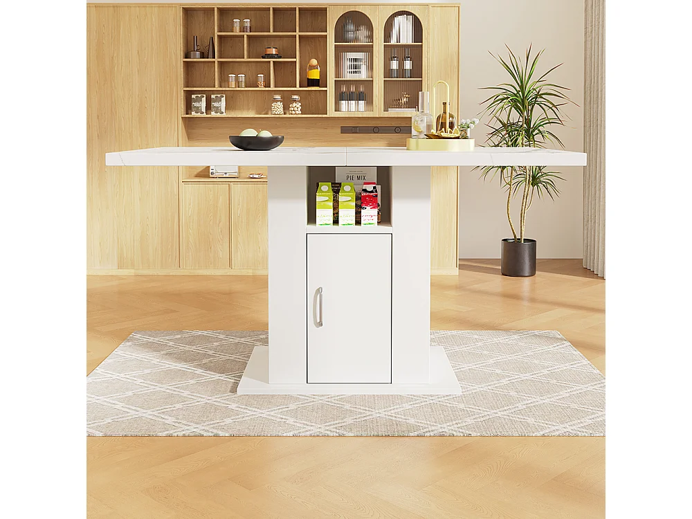 Table à manger compacte à 3 niveaux avec espace de rangement plateau en marbre blanc pour cuisine ou salle à manger