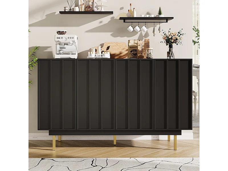 Buffet de rangement noir pour salon et salle à manger design unique avec porte originale meuble indépendant style minimaliste élégant