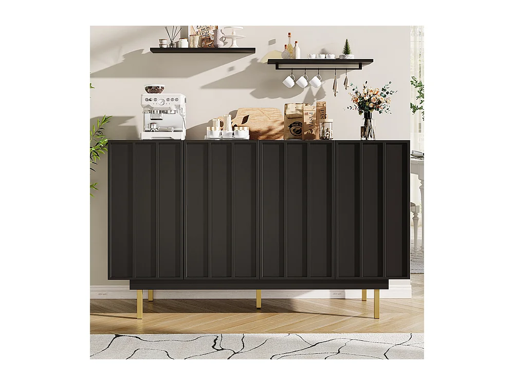 Buffet de rangement noir pour salon et salle à manger design unique avec porte originale meuble indépendant style minimaliste élégant