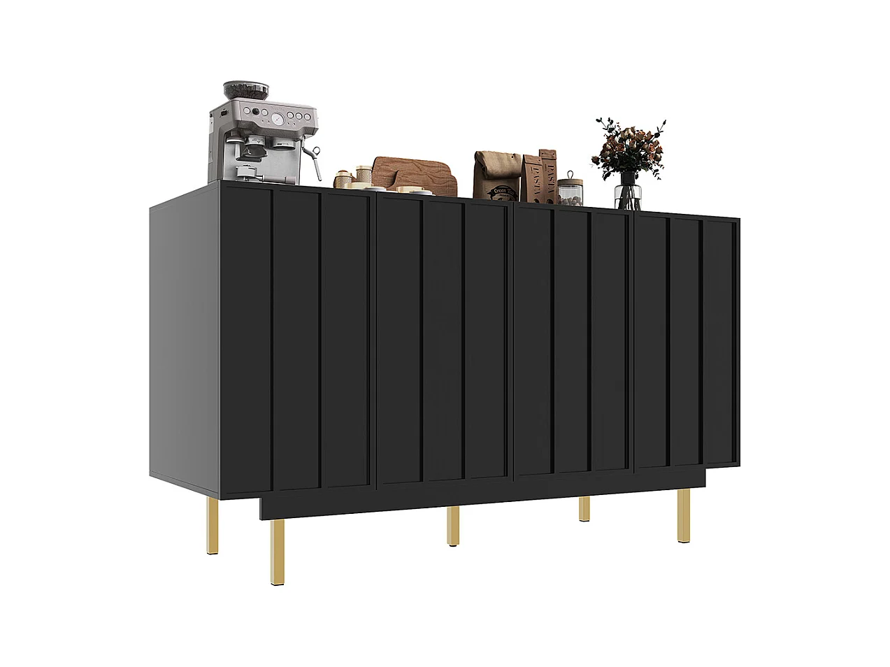 Buffet de rangement noir pour salon et salle à manger design unique avec porte originale meuble indépendant style minimaliste élégant