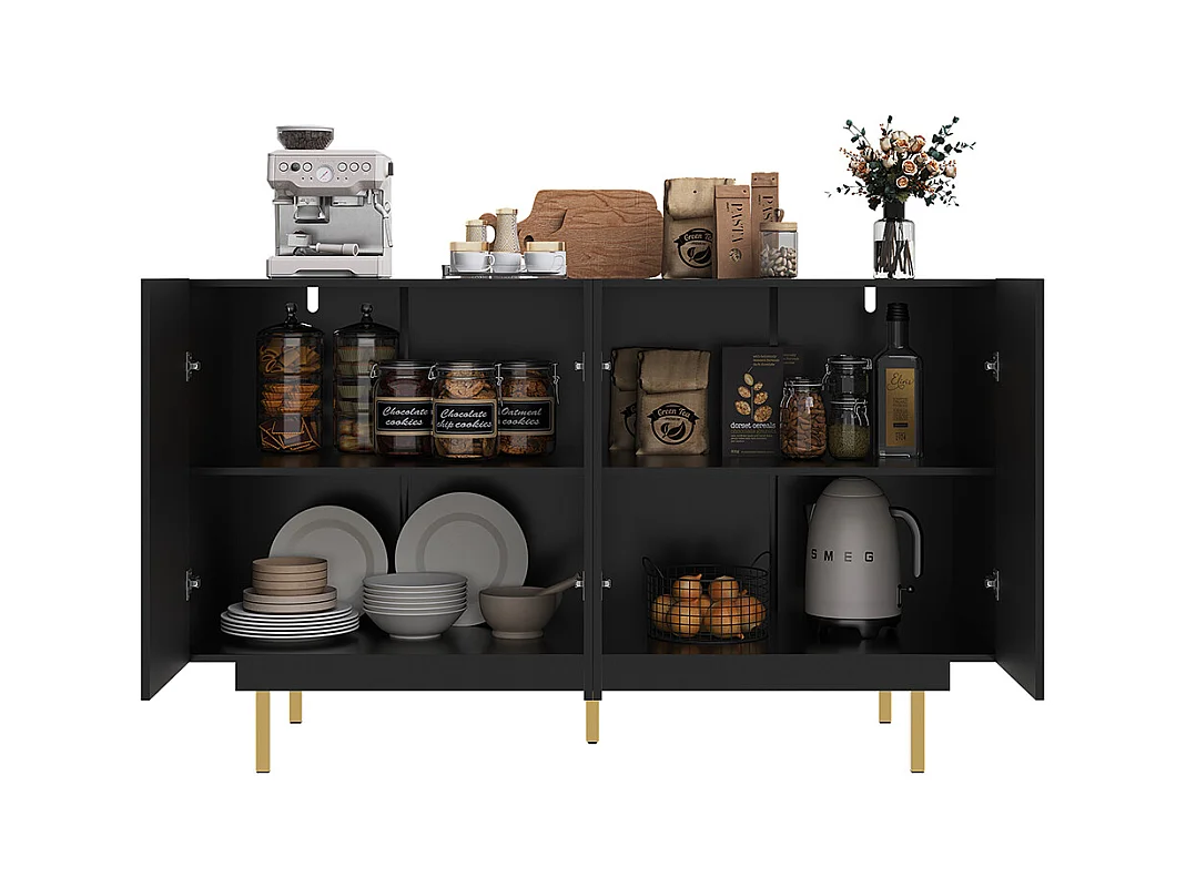 Buffet de rangement noir pour salon et salle à manger design unique avec porte originale meuble indépendant style minimaliste élégant