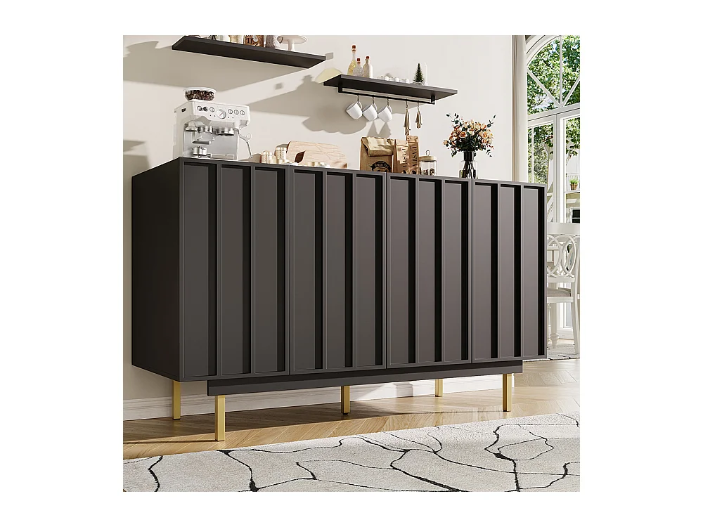 Buffet de rangement noir pour salon et salle à manger design unique avec porte originale meuble indépendant style minimaliste élégant