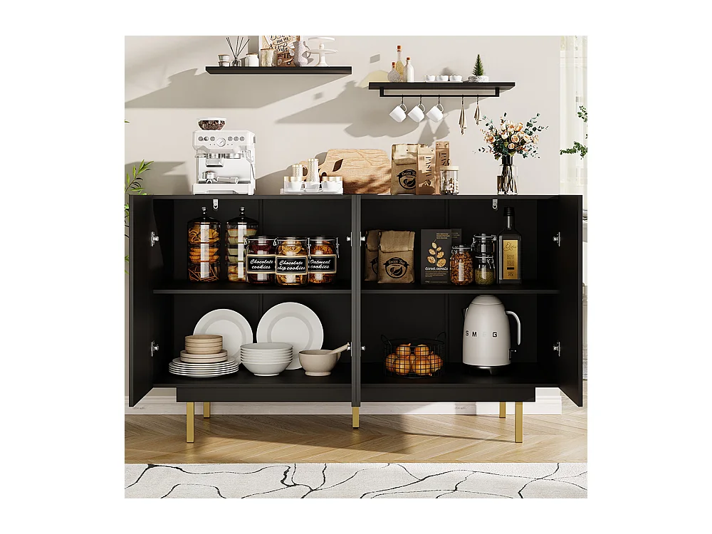 Buffet de rangement noir pour salon et salle à manger design unique avec porte originale meuble indépendant style minimaliste élégant