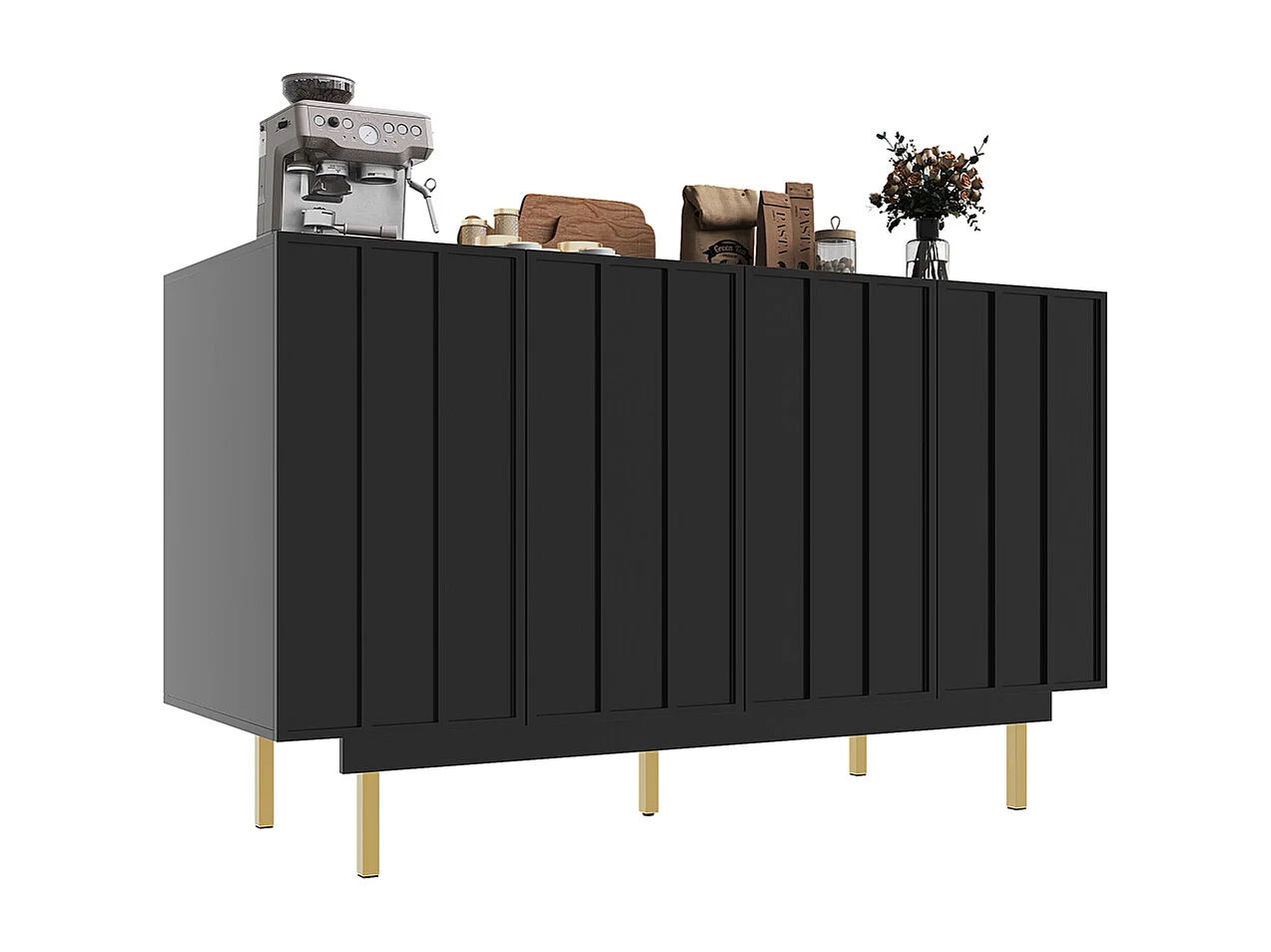 Buffet de rangement noir pour salon et salle à manger design unique avec porte originale meuble indépendant style minimaliste élégant