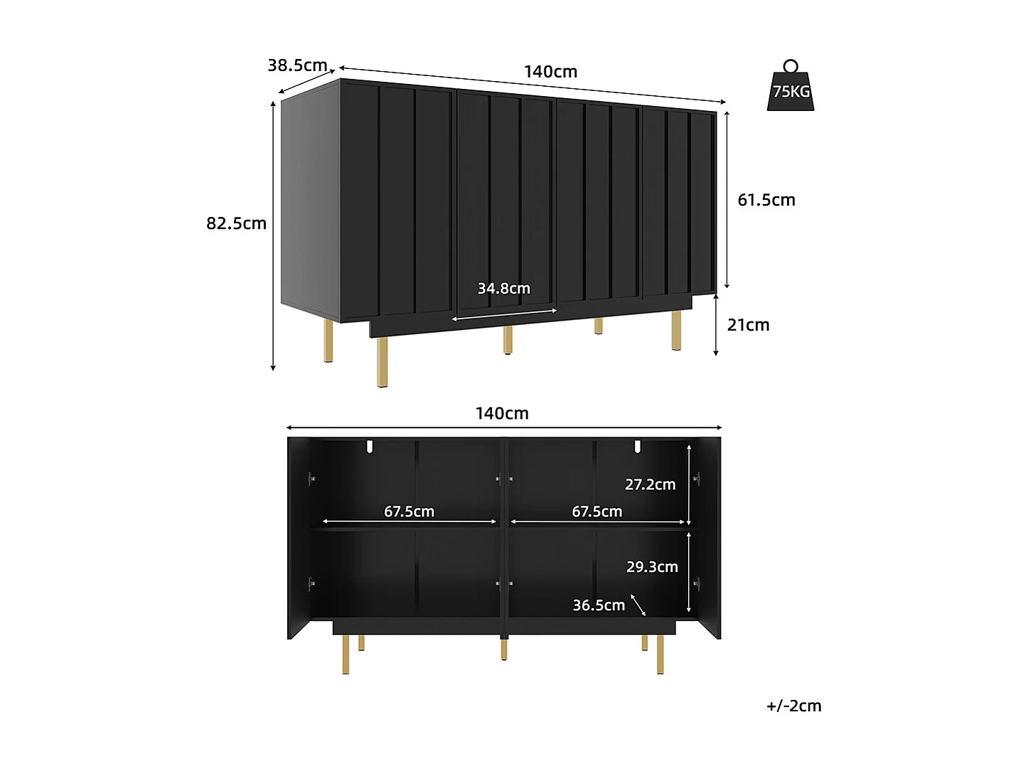 Buffet de rangement noir pour salon et salle à manger design unique avec porte originale meuble indépendant style minimaliste élégant