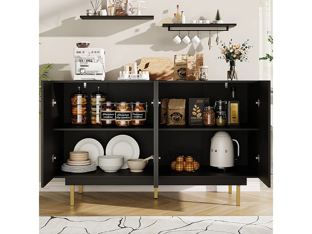 Buffet de rangement noir pour salon et salle à manger design unique avec porte originale meuble indépendant style minimaliste élégant
