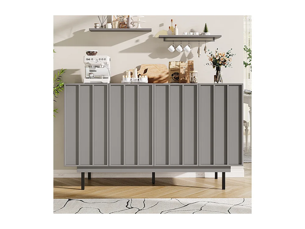 Buffet de rangement gris pour salon et salle à manger design unique avec porte originale meuble indépendant style minimaliste élégant