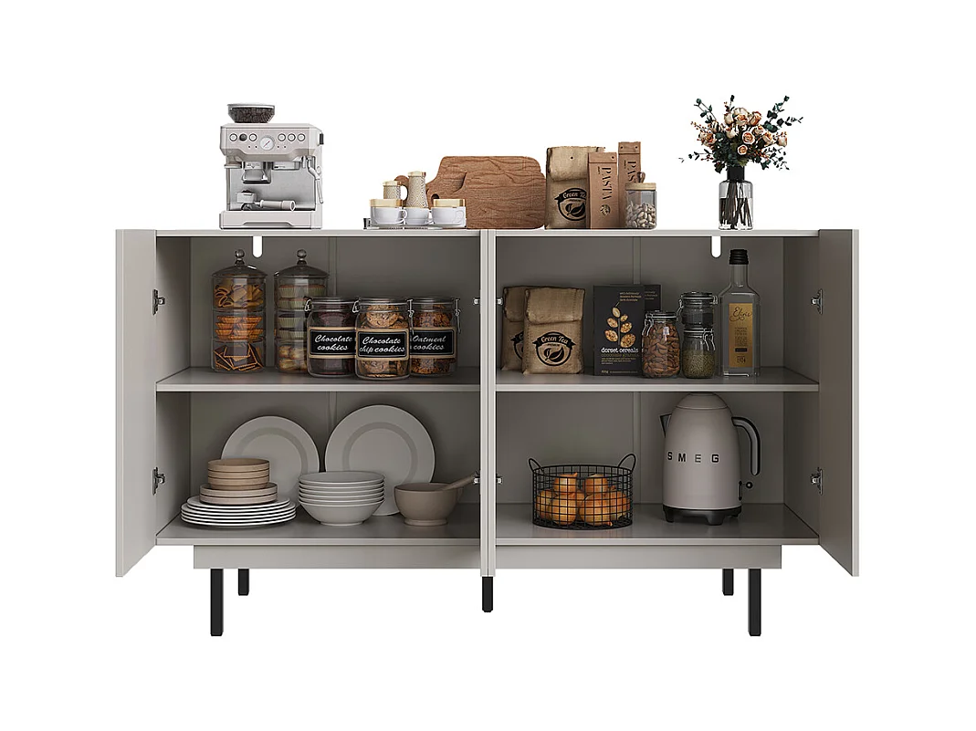 Buffet de rangement gris pour salon et salle à manger design unique avec porte originale meuble indépendant style minimaliste élégant