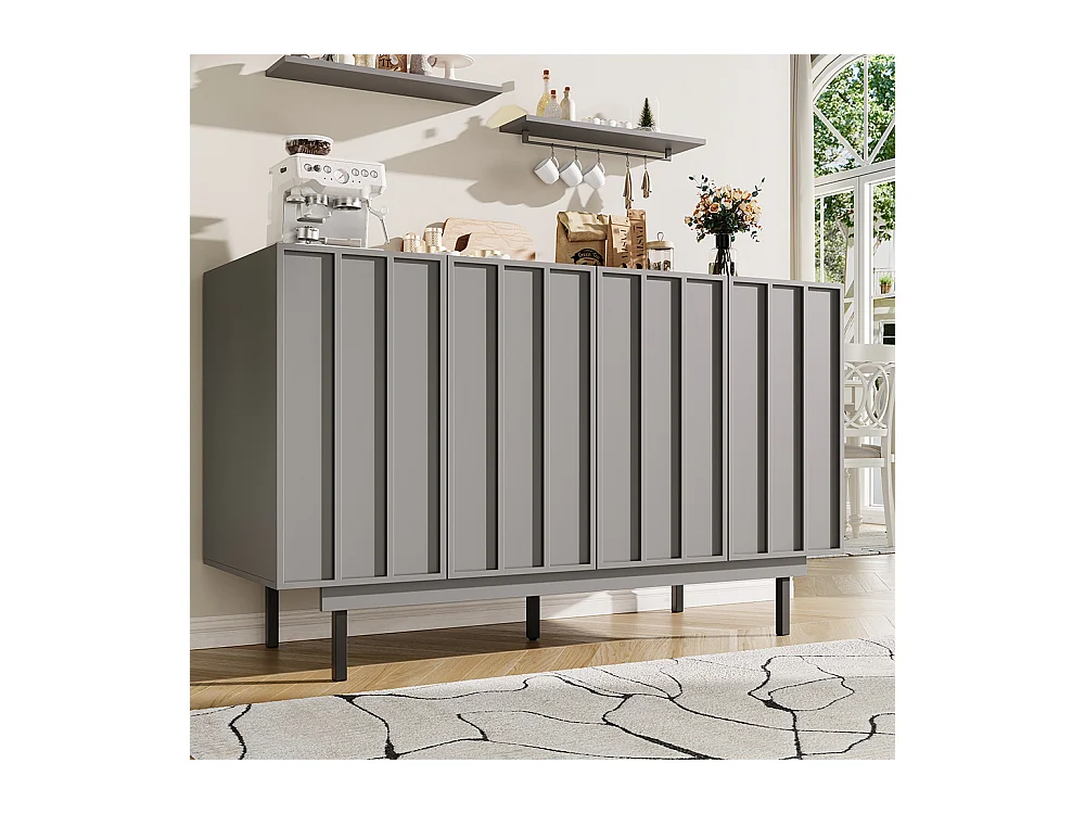Buffet de rangement gris pour salon et salle à manger design unique avec porte originale meuble indépendant style minimaliste élégant
