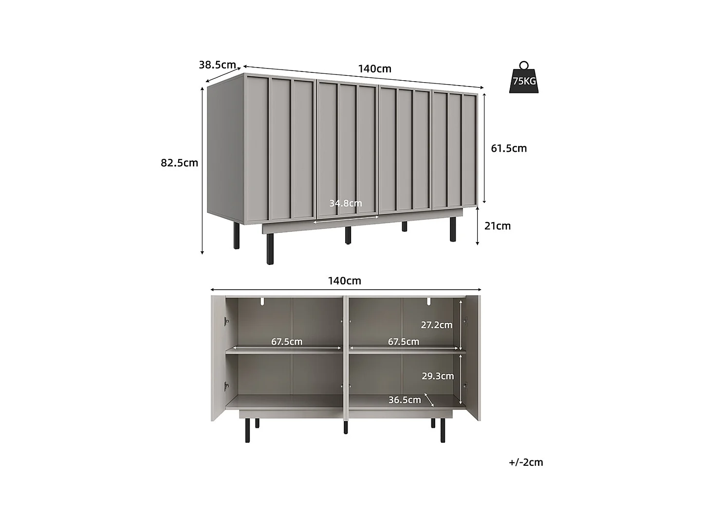 Buffet de rangement gris pour salon et salle à manger design unique avec porte originale meuble indépendant style minimaliste élégant