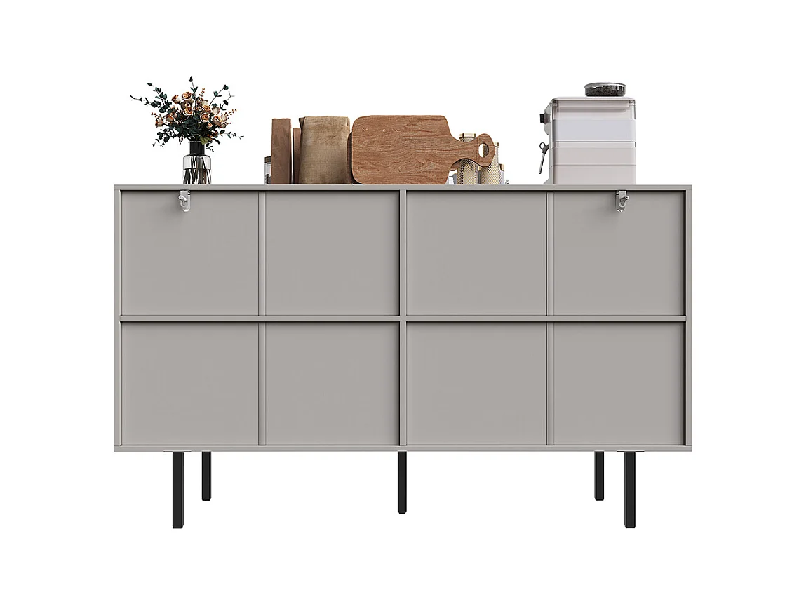 Buffet de rangement gris pour salon et salle à manger design unique avec porte originale meuble indépendant style minimaliste élégant