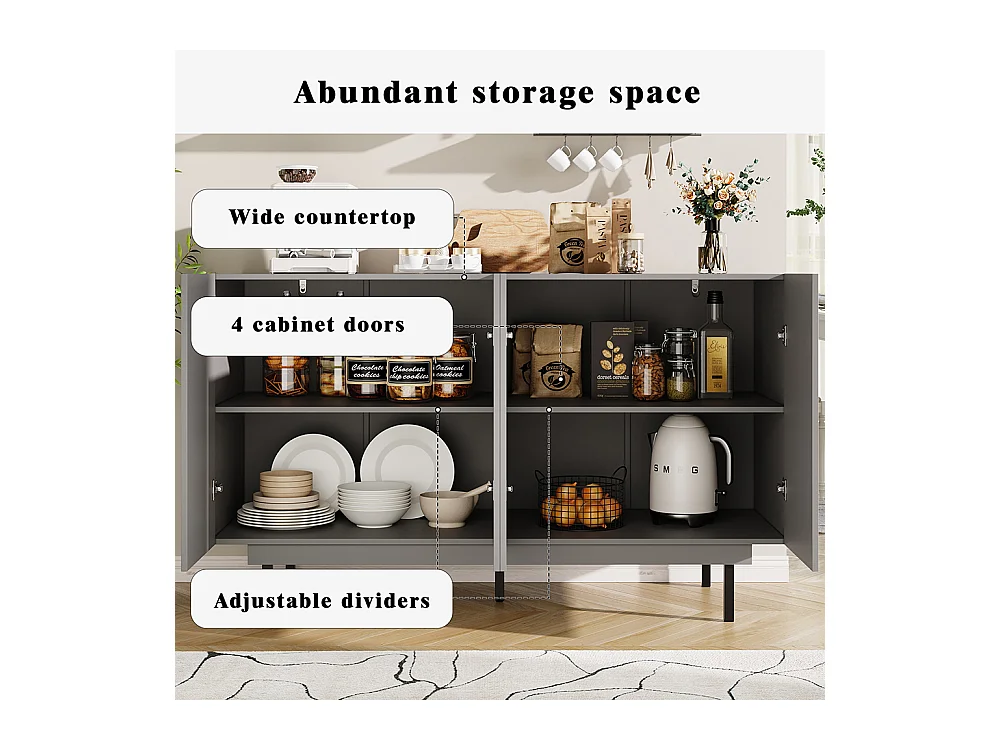 Buffet de rangement gris pour salon et salle à manger design unique avec porte originale meuble indépendant style minimaliste élégant