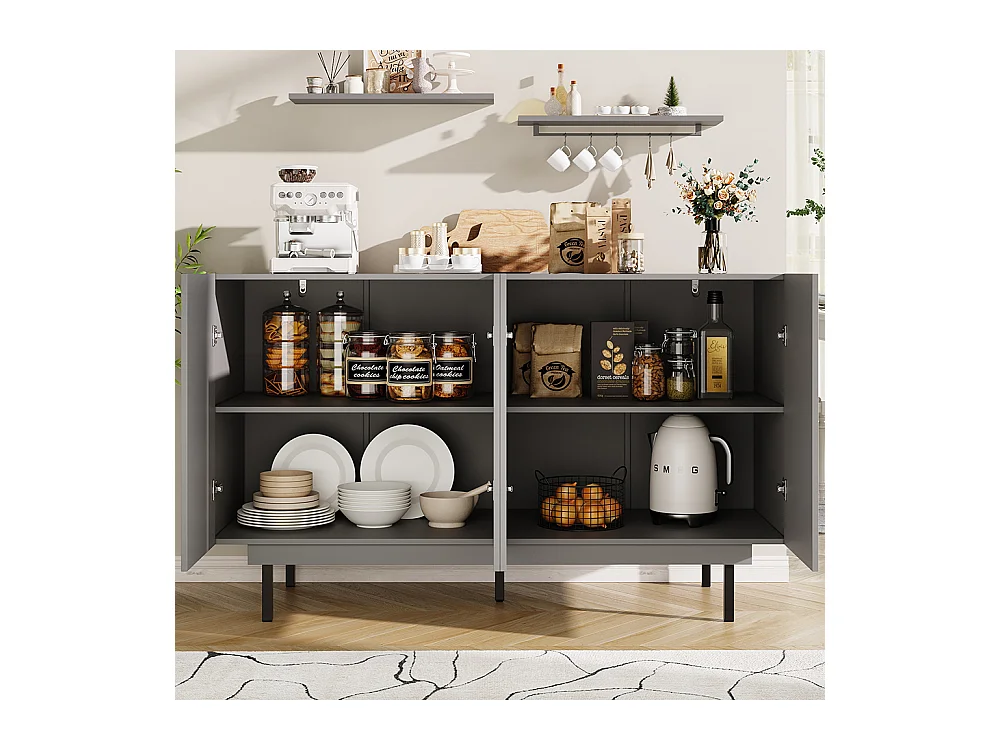 Buffet de rangement gris pour salon et salle à manger design unique avec porte originale meuble indépendant style minimaliste élégant