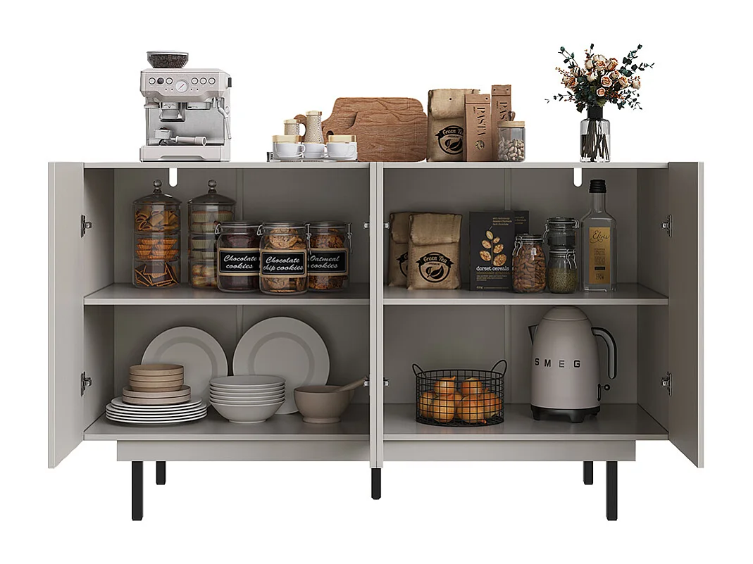 Buffet de rangement gris pour salon et salle à manger design unique avec porte originale meuble indépendant style minimaliste élégant