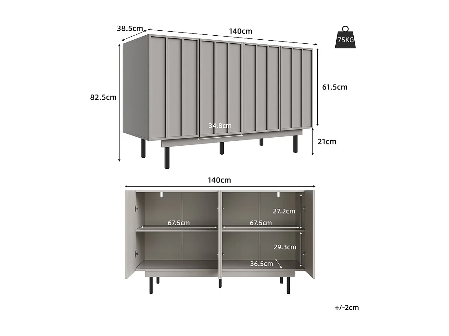 Buffet de rangement gris pour salon et salle à manger design unique avec porte originale meuble indépendant style minimaliste élégant