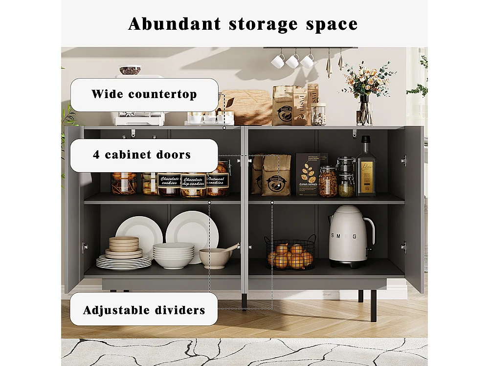 Buffet de rangement gris pour salon et salle à manger design unique avec porte originale meuble indépendant style minimaliste élégant