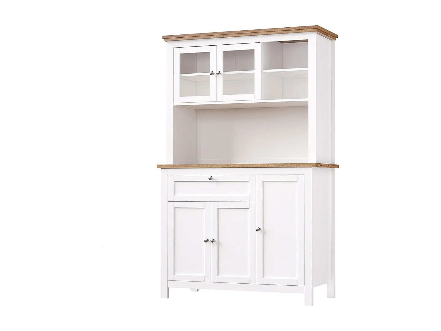 Buffet haut blanc vitrine étagères réglables éclairage LED couleurs variables meuble rangement salon ou cuisine moderne