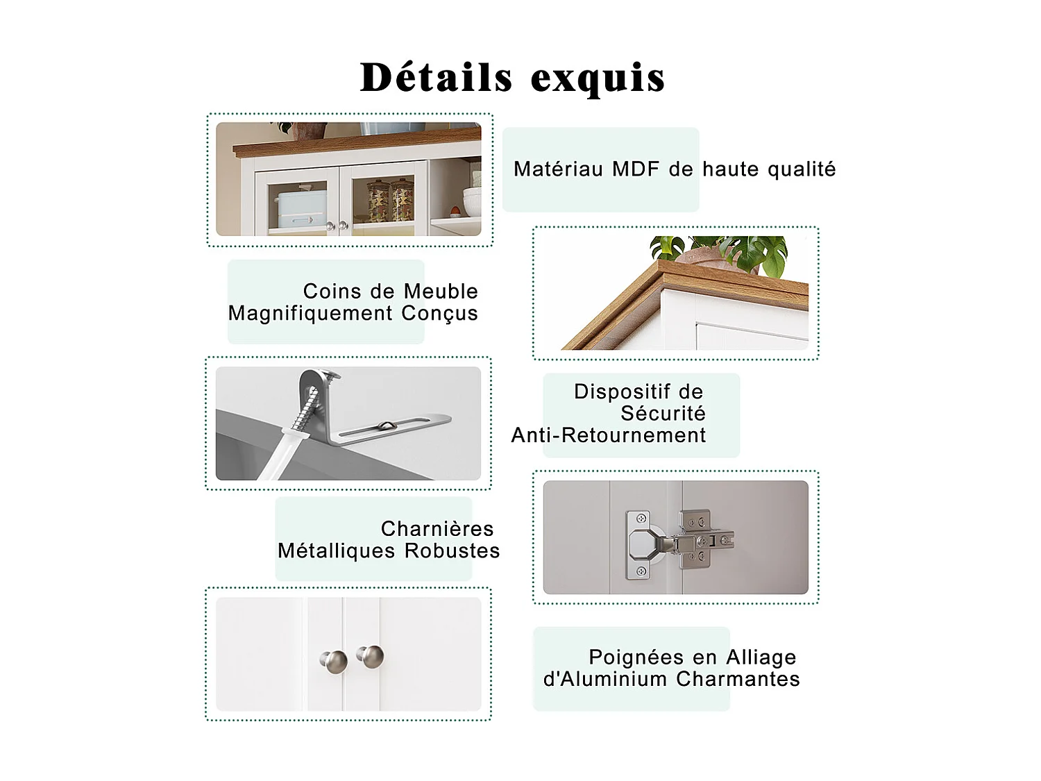 Buffet haut blanc vitrine étagères réglables éclairage LED couleurs variables meuble rangement salon ou cuisine moderne