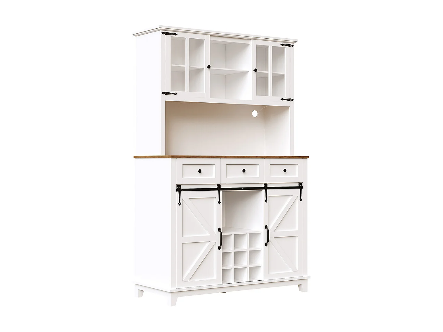 Buffet haut blanc vitrine cuisine étagères réglables éclairage LED couleurs variables meuble rangement moderne pratique élégant