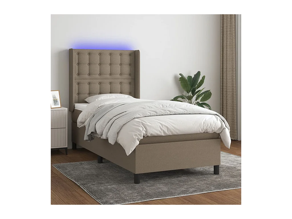 Sommier à lattes de lit matelas et LED Taupe 100x200 cm Tissu