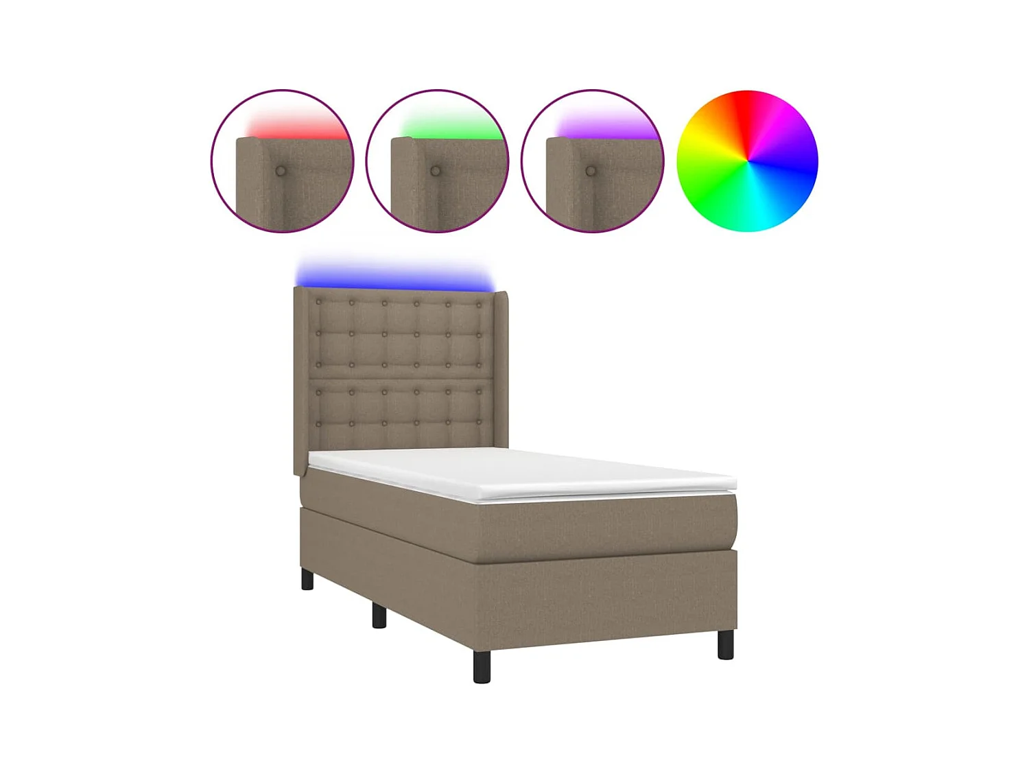 Sommier à lattes de lit matelas et LED Taupe 100x200 cm Tissu