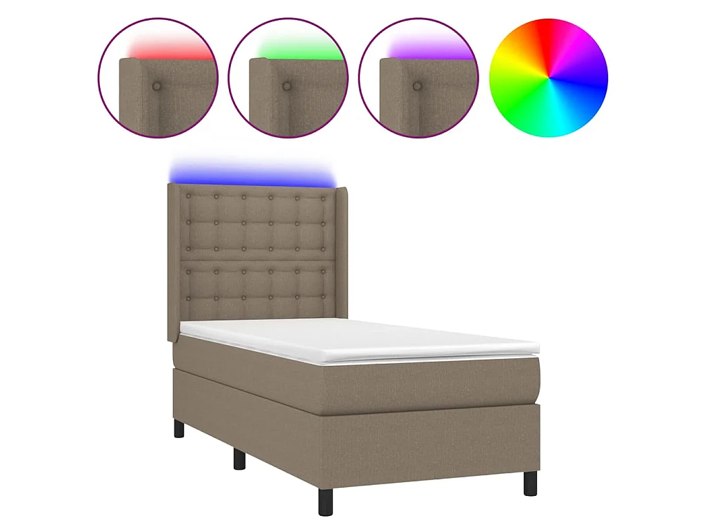 Sommier à lattes de lit matelas et LED Taupe 100x200 cm Tissu