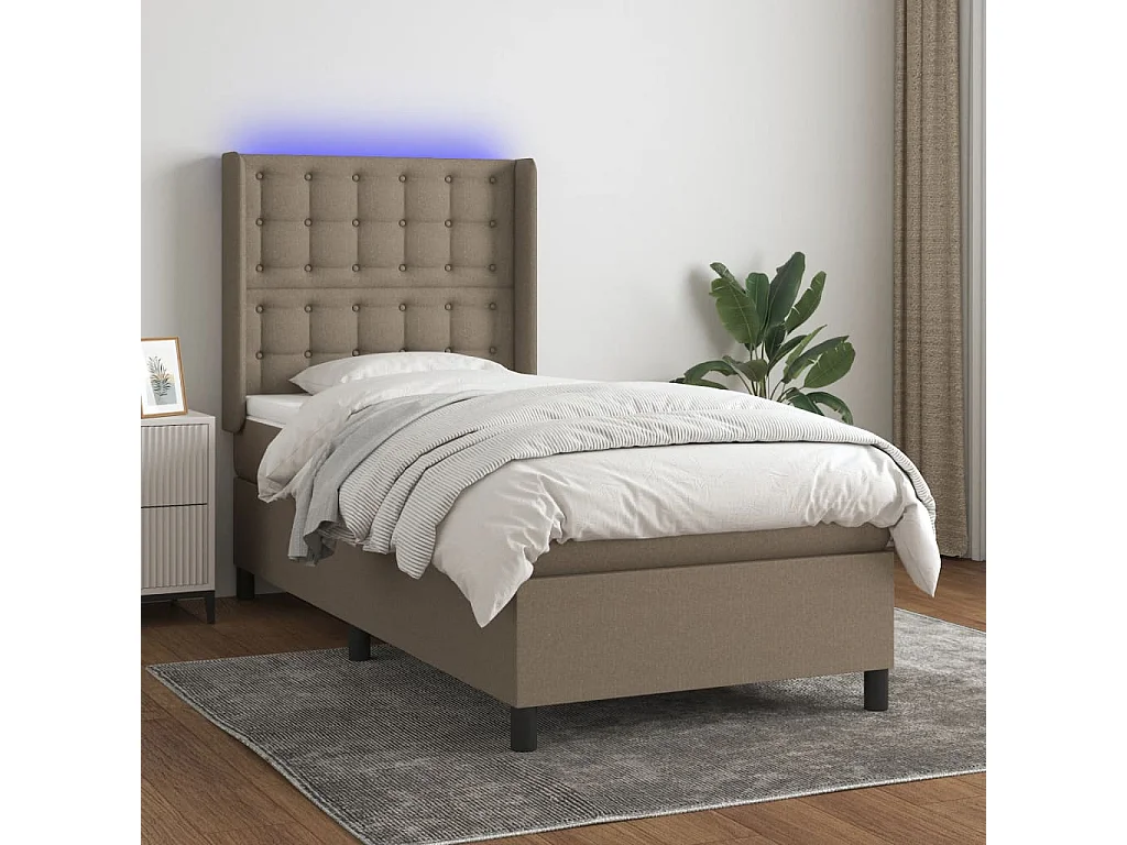 Sommier à lattes de lit matelas et LED Taupe 100x200 cm Tissu