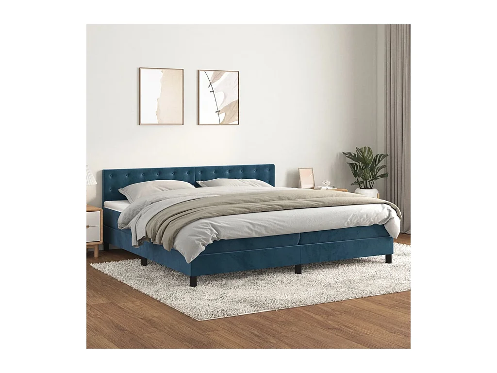 Giroletto a Molle con Materasso Blu Scuro 200x200 cm in Velluto