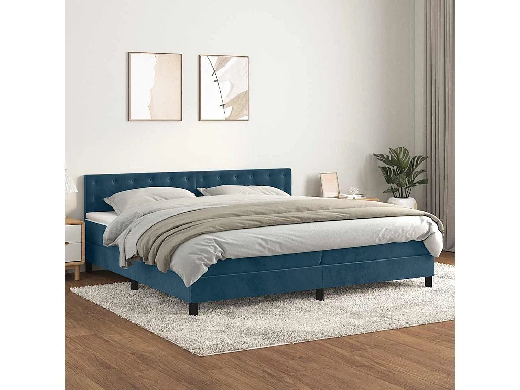 Sommier à lattes de lit et matelas Bleu foncé 200x200cm Velours