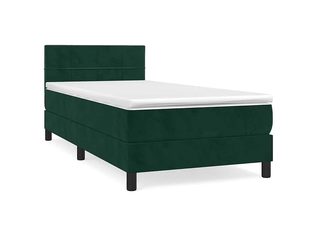 Cama com molas/colchão 90x190 cm veludo verde-escuro