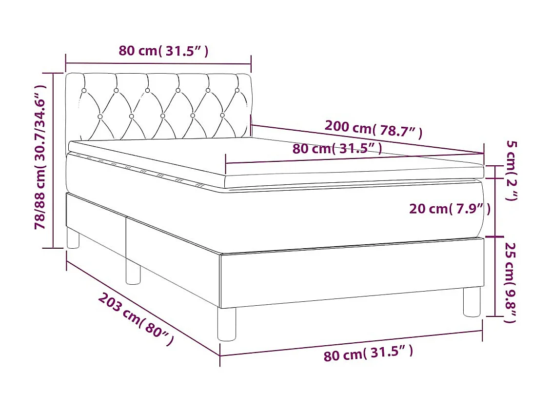 Sommier à lattes de lit et matelas Bleu foncé 80x200 cm Velours