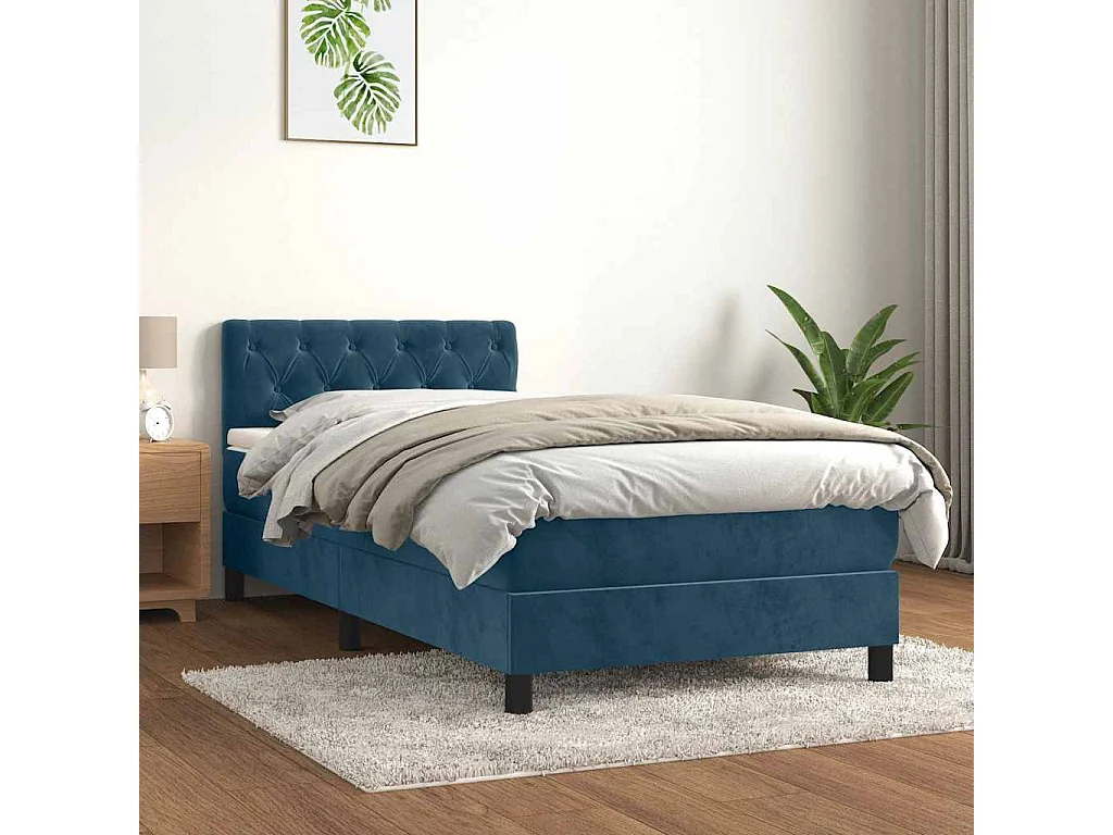 Boxspring met matras fluweel donkerblauw 80x200 cm