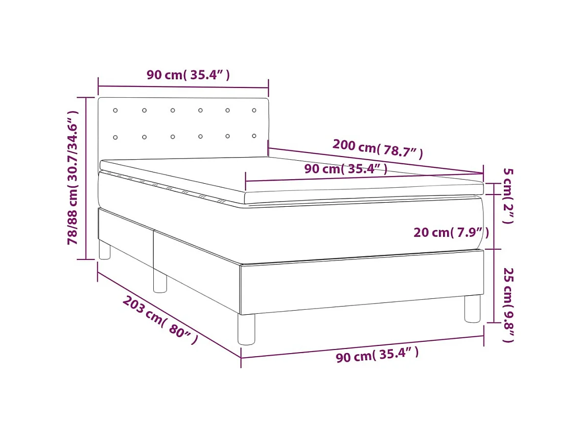 Boxspringbett mit Matratze Hellgrau 90x200 cm Samt