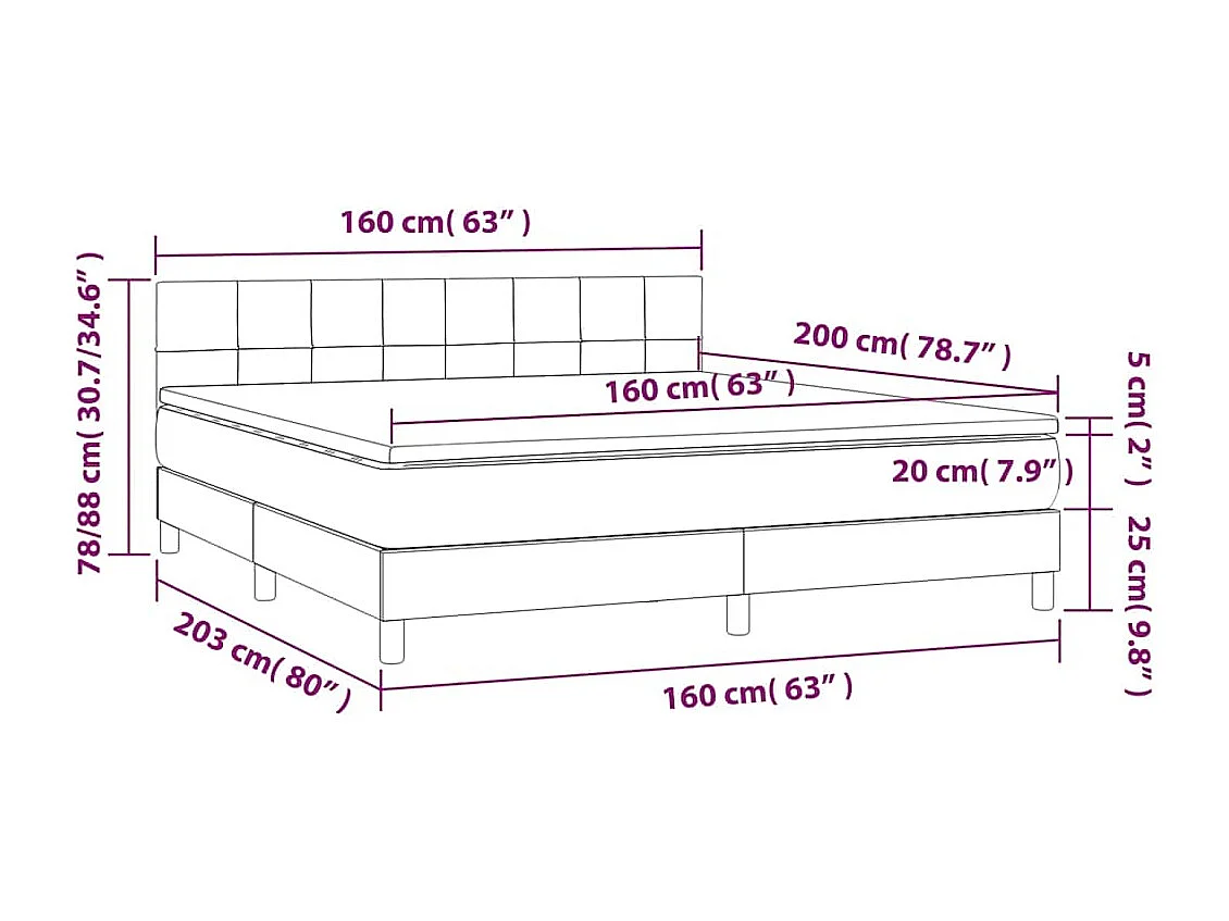 Sommier à lattes de lit et matelas Bleu foncé 160x200cm Velours
