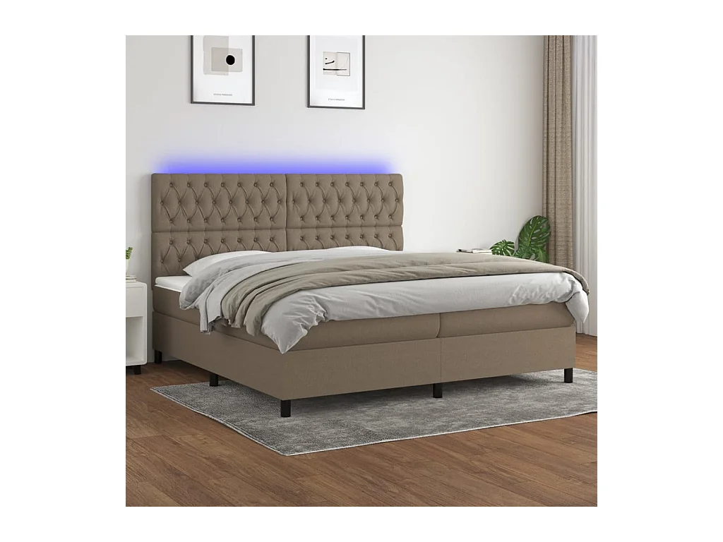 Cama box spring colchão/LED 200x200cm tecido cinza-acastanhado