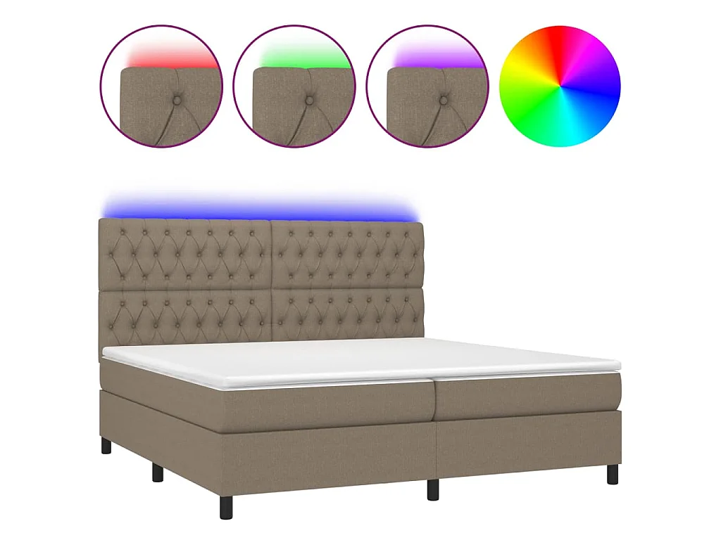 Cama box spring colchão/LED 200x200cm tecido cinza-acastanhado