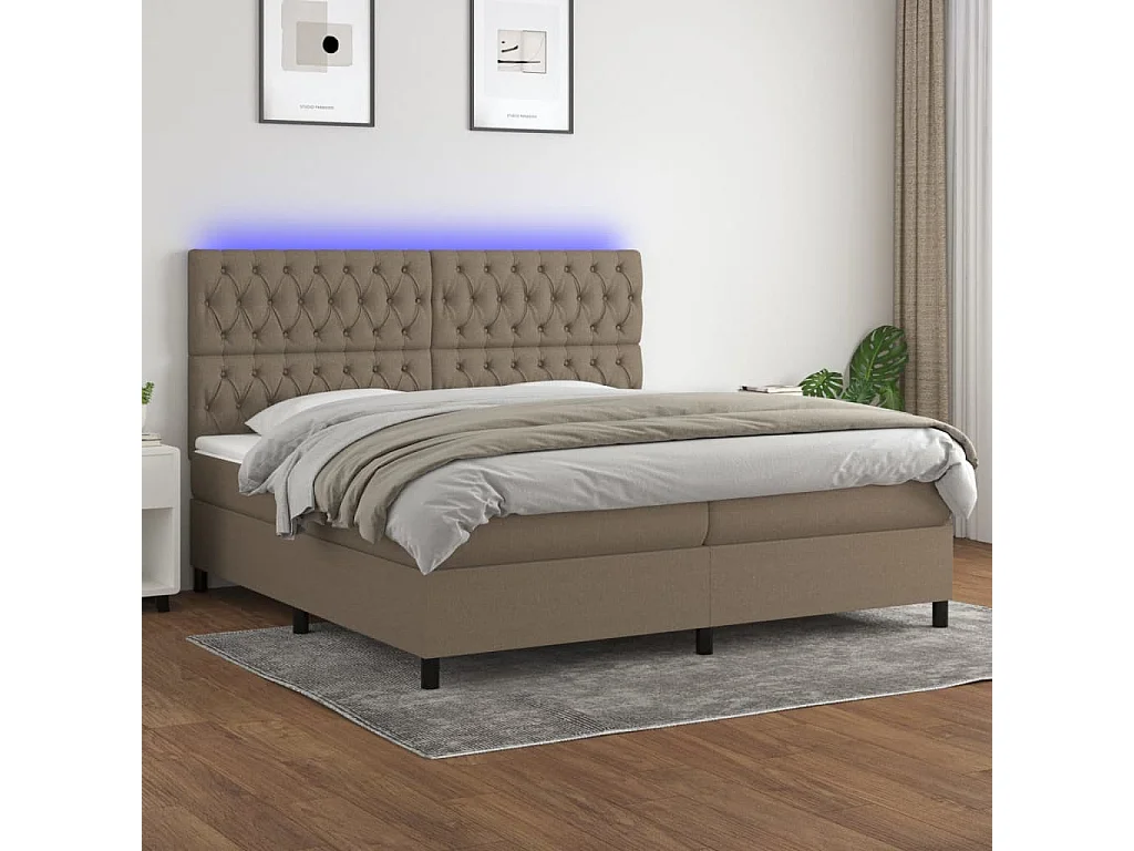 Cama box spring colchão/LED 200x200cm tecido cinza-acastanhado