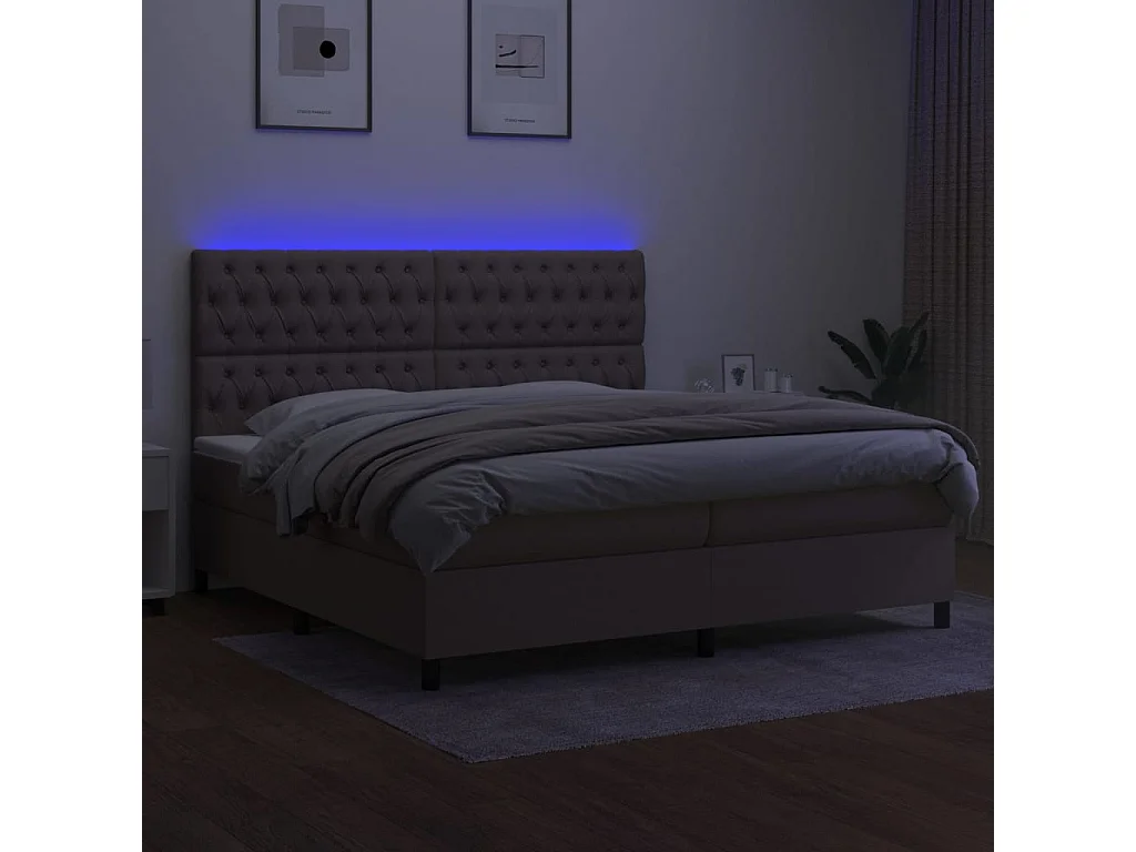 Cama box spring colchão/LED 200x200cm tecido cinza-acastanhado