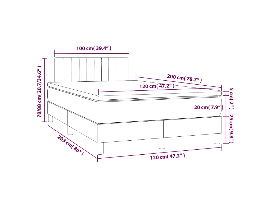 Giroletto a Molle con Materasso Rosa 120x200 cm in Velluto
