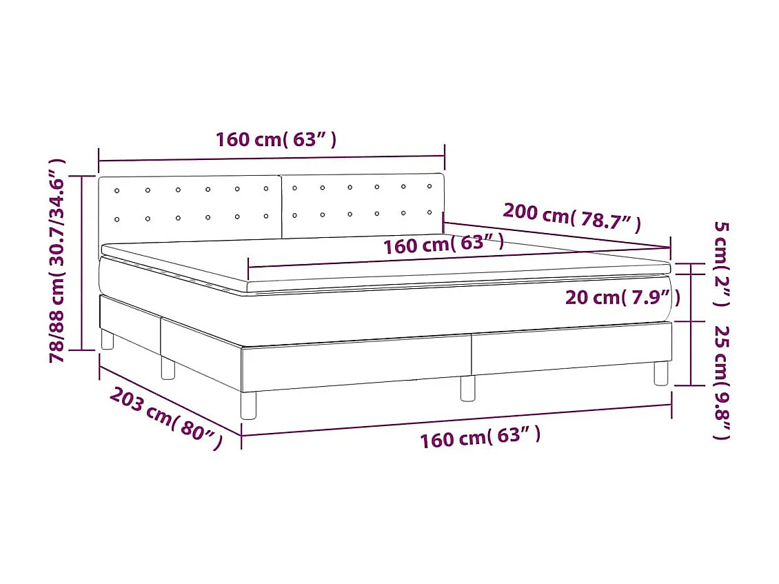 Cama box spring con colchón terciopelo verde oscuro 160x200 cm