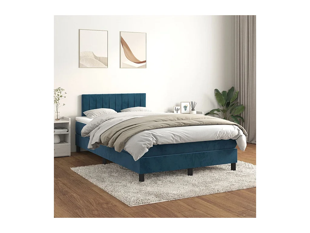 Cama boxspring com colchão 120x200 cm veludo azul-escuro