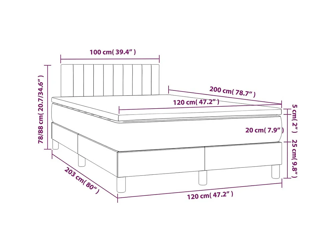 Cama boxspring com colchão 120x200 cm veludo azul-escuro