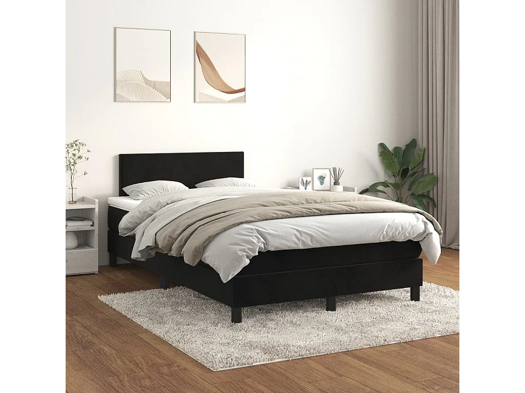 Cama box spring con colchón terciopelo negro 120x200 cm
