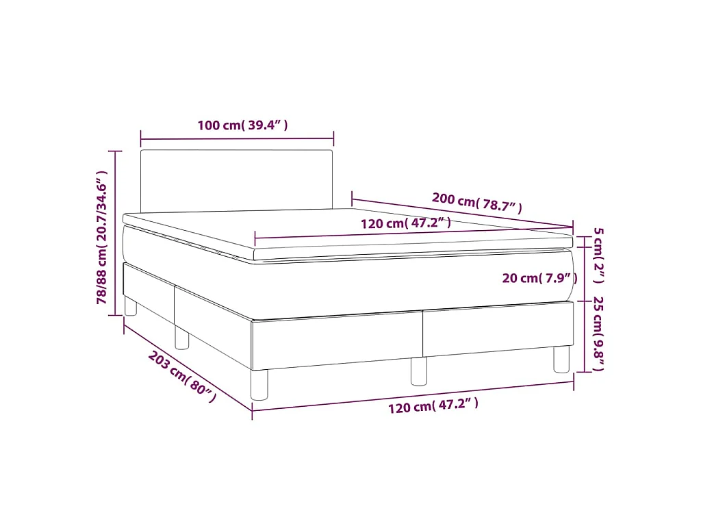 Cama box spring con colchón terciopelo negro 120x200 cm