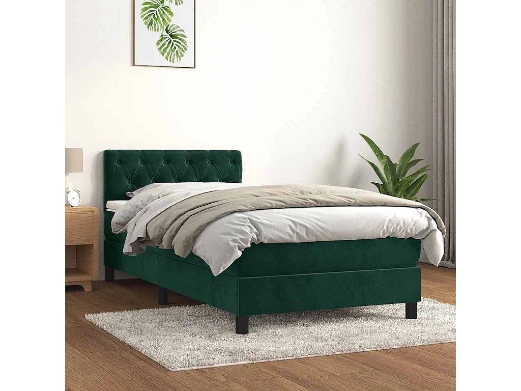 Boxspringbett mit Matratze Dunkelgrün 100x200 cm Samt