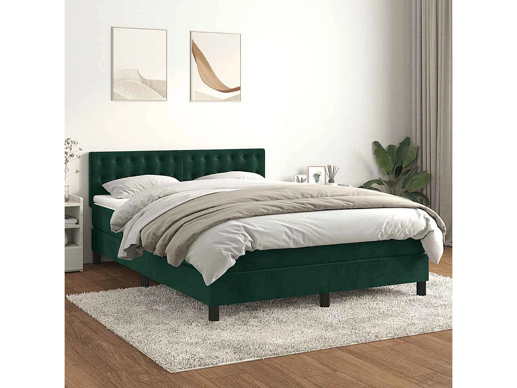Giroletto a Molle con Materasso Verde Scuro 140x190 cm Velluto