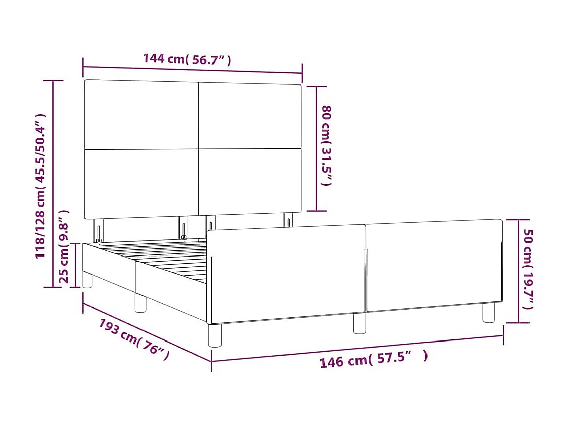 Cadre de lit sans matelas crème 140x190 cm tissu