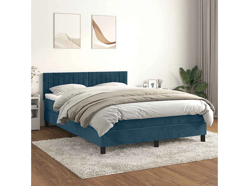 Cama com molas/colchão 140x200 cm veludo azul-escuro